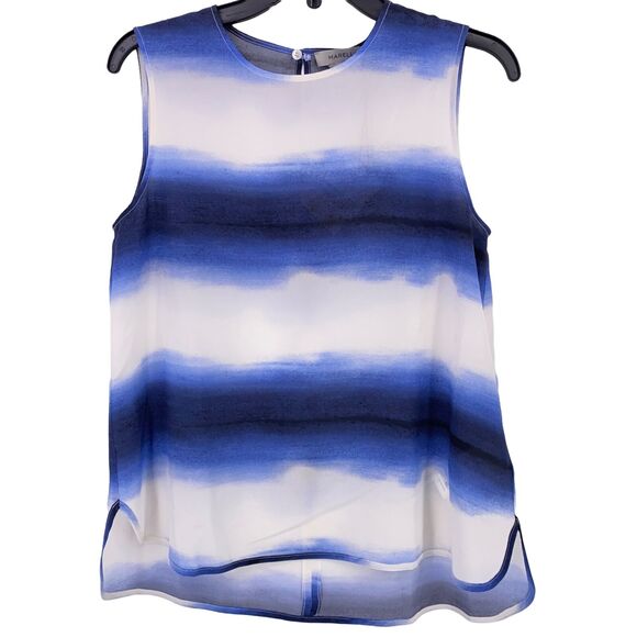 Marella Garner Deep Blue Watercolor Stripe 100% Silk Shirt Womens Size 4 - Picture 1 of 7